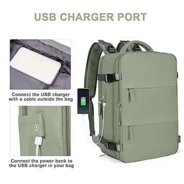 UPPACK Travel Backpack For Women Men Carry On Backpack Flight Approved Gym Bag With Shoe Compartment Hiking Waterproof Laptop Backpack College Essentials Grey Green