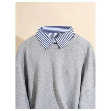 MakeMeChic Women's Striped Detachable Dickey Blouse