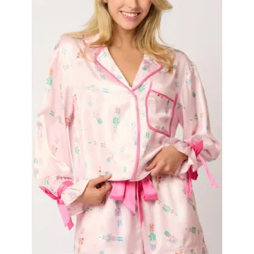 Women Christmas Satin Silk Pajamas Set with Cute Designs