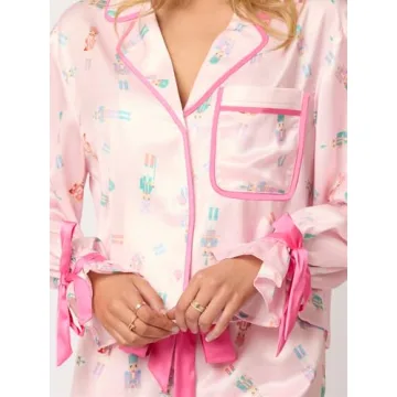 Women Christmas Satin Silk Pajamas Set with Cute Designs