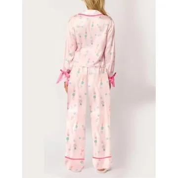 Women Christmas Satin Silk Pajamas Set with Cute Designs