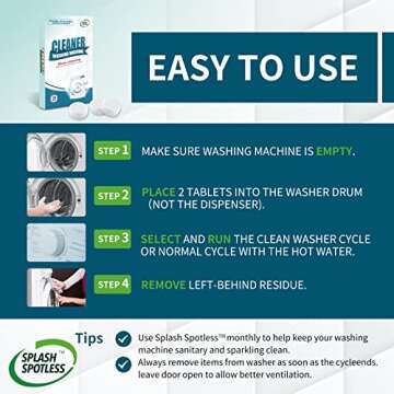 SPLASH SPOTLESS® Washing Machine Cleaner Deep Cleaning for HE Top Load Washers and Front Load, 24 Tablets.