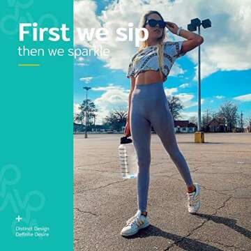 Venture Pal Large 1 Gallon/128 OZ (When Full) Motivational BPA Free Leakproof Water Bottle with Straw & Time Marker Perfect for Fitness Gym Camping Outdoor Sports-Clear-Black