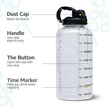Venture Pal Large 1 Gallon/128 OZ (When Full) Motivational BPA Free Leakproof Water Bottle with Straw & Time Marker Perfect for Fitness Gym Camping Outdoor Sports-Clear-Black