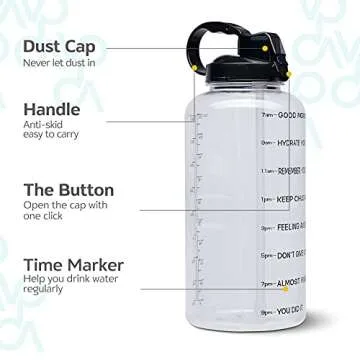 Venture Pal Large 1 Gallon/128 OZ (When Full) Motivational BPA Free Leakproof Water Bottle with Straw & Time Marker Perfect for Fitness Gym Camping Outdoor Sports-Clear-Black