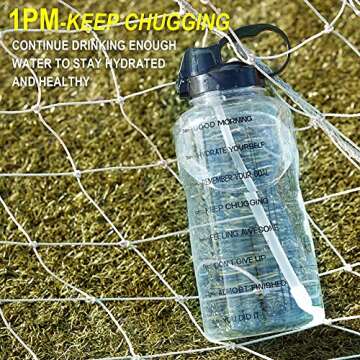Venture Pal Large 1 Gallon/128 OZ (When Full) Motivational BPA Free Leakproof Water Bottle with Straw & Time Marker Perfect for Fitness Gym Camping Outdoor Sports-Clear-Black