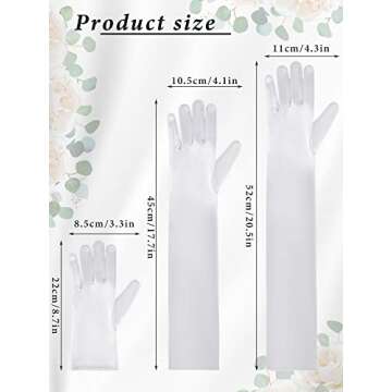 Zhanmai 3 Pairs Women White Satin Gloves Opera Gloves Evening Party Dance White Gloves for Girls Halloween Cosplay(White)