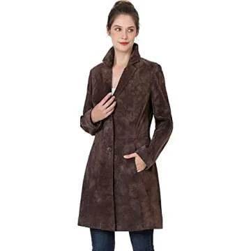BGSD Women Mary Suede Leather Long Walking Coat - Timeless Elegance in All Sizes