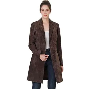 BGSD Women Mary Suede Leather Long Coat in Brown