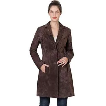BGSD Women Mary Suede Leather Long Coat in Brown