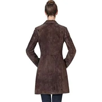BGSD Women Mary Suede Leather Long Coat in Brown