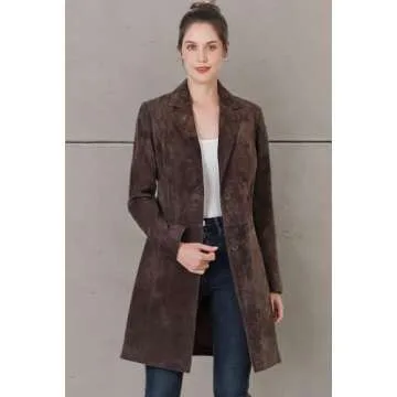 BGSD Women Mary Suede Leather Long Coat in Brown
