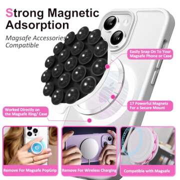 AZXYI Silicone Suction Cup Phone Mount, Magnetic Silicone Suction Phone Case Stand, Hands Free Mirro...