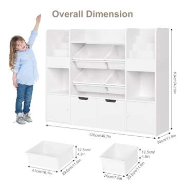 FINETONES 50'' Large Toy Organizer for Kids - White