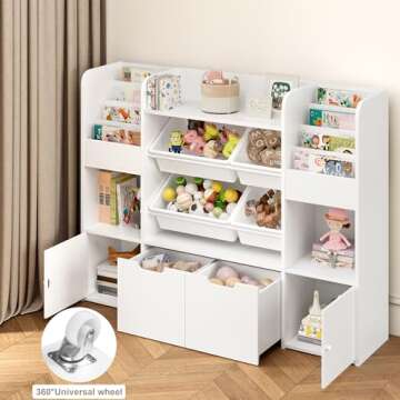 FINETONES 50'' Large Toy Organizer for Kids - White