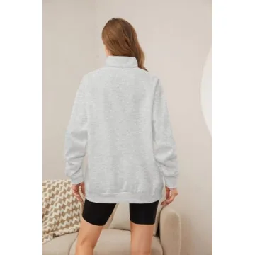 Meladyan Womens Half Zip Sweatshirt Oversized Long Sleeve Collar Drop Shoulder Solid 1/4 Zipper Pullover Jacket