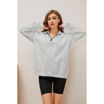 Meladyan Womens Half Zip Sweatshirt Oversized Long Sleeve Collar Drop Shoulder Solid 1/4 Zipper Pullover Jacket
