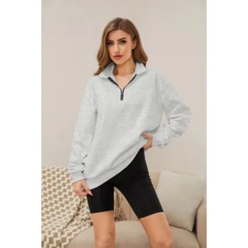 Meladyan Womens Half Zip Sweatshirt Oversized Long Sleeve Collar Drop Shoulder Solid 1/4 Zipper Pullover Jacket
