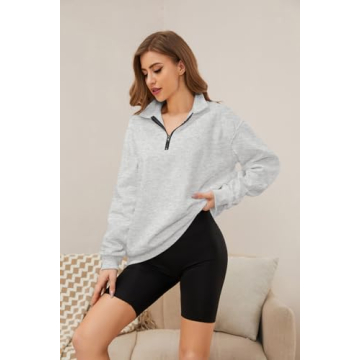 Meladyan Womens Half Zip Sweatshirt Oversized Long Sleeve Collar Drop Shoulder Solid 1/4 Zipper Pullover Jacket