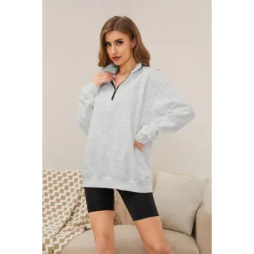 Meladyan Womens Half Zip Sweatshirt Oversized Long Sleeve Collar Drop Shoulder Solid 1/4 Zipper Pullover Jacket