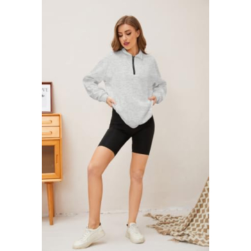 Meladyan Womens Half Zip Sweatshirt Oversized Long Sleeve Collar Drop Shoulder Solid 1/4 Zipper Pullover Jacket