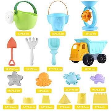 Biulotter 20Pcs Kids Beach Sand Toys Set Sand Water Wheel, Castle Molds, Truck Bucket, Beach Shovels RakesTool Kit, Hourglass, Sea Animal Molds, Watering Can, with Mesh Backpack Sandbox