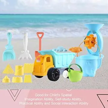 Biulotter 20Pcs Kids Beach Sand Toys Set Sand Water Wheel, Castle Molds, Truck Bucket, Beach Shovels RakesTool Kit, Hourglass, Sea Animal Molds, Watering Can, with Mesh Backpack Sandbox