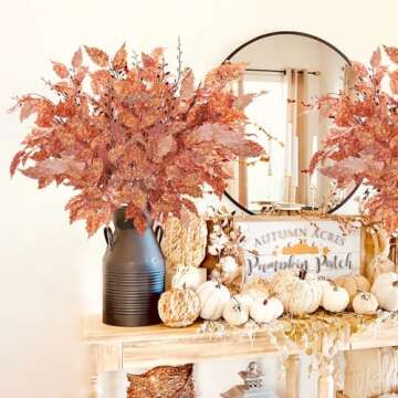 obbsie 3Pcs Artificial Fall Maple Leaves Stems Branches, 21in Autumn Fake Fall Flowers Bushes Faux Fall Plants Greenery for Indoor Outdoor Table Centerpieces Crafts Thanksgiving Fall Decor