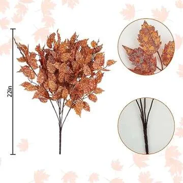 obbsie 3Pcs Artificial Fall Maple Leaves Stems Branches, 21in Autumn Fake Fall Flowers Bushes Faux Fall Plants Greenery for Indoor Outdoor Table Centerpieces Crafts Thanksgiving Fall Decor