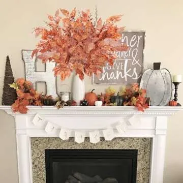 obbsie 3Pcs Artificial Fall Maple Leaves Stems Branches, 21in Autumn Fake Fall Flowers Bushes Faux Fall Plants Greenery for Indoor Outdoor Table Centerpieces Crafts Thanksgiving Fall Decor