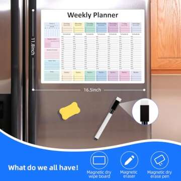 Weekly Hourly Planner Dry Erase Magnetic Whiteboard－Daily Weekly Weekly Planner and Hourly Schedul...