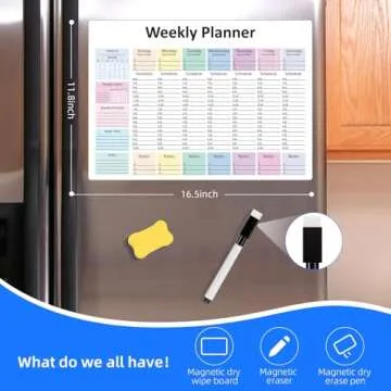 Weekly Hourly Planner Dry Erase Magnetic Whiteboard－Daily Weekly Weekly Planner and Hourly Schedul...