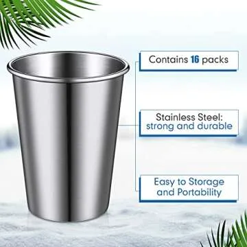 Baderke Stainless Steel Cups - 16 Pack for Kids & Adults