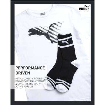 PUMA Boys' T-Shirt - 2 Piece Short Sleeve Graphic Tee and Athletic Crew Socks - Matching Shirt and Socks for Boys (S-XL), Size X-Large, White/Black