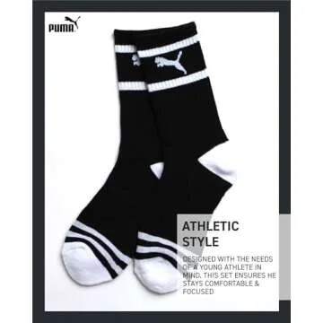 PUMA Boys' T-Shirt - 2 Piece Short Sleeve Graphic Tee and Athletic Crew Socks - Matching Shirt and Socks for Boys (S-XL), Size X-Large, White/Black
