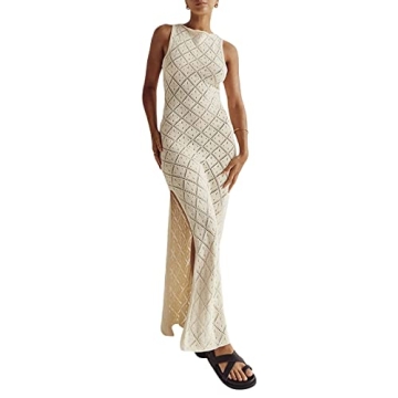 NUFIWI Crochet Maxi Dress Elegant Beach Cover Up for Women