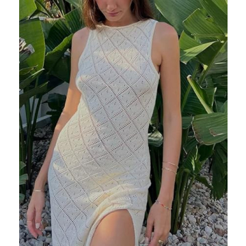 NUFIWI Crochet Maxi Dress Elegant Beach Cover Up for Women