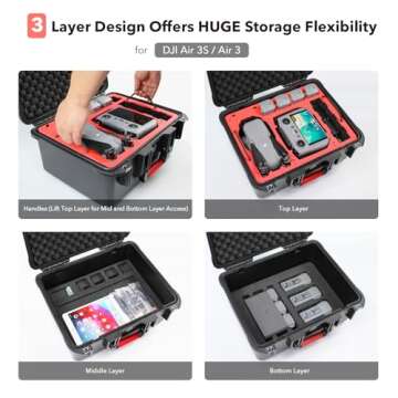 SYMIK Triple Layer Hard Case for DJI Air 3S, Waterproof Secure Carrying Case for DJI Air 3S / DJI Air 3 Fly More Combo, Fits DJI RC 2/RC-N3/RC-N2, Charging Hub, Landing Pad, Accessories (P400-A3TL)