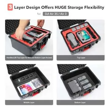 SYMIK Triple Layer Hard Case for DJI Air 3S, Waterproof Secure Carrying Case for DJI Air 3S / DJI Air 3 Fly More Combo, Fits DJI RC 2/RC-N3/RC-N2, Charging Hub, Landing Pad, Accessories (P400-A3TL)