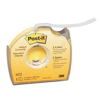 Post-it 652 Labeling & Cover-Up Tape, 1/3" x 700" Roll - 4 Rolls