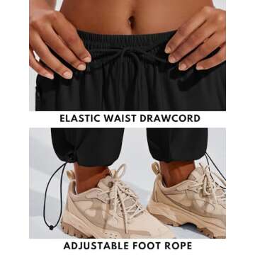 PINSPARK Hiking Pants Women Lightweight Waterproof Sun Protection Quick Dry Workout Cargo Pant Outdoor Joggers with Zipper Pockets, Black, Large