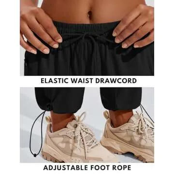 PINSPARK Hiking Pants Women Lightweight Waterproof Sun Protection Quick Dry Workout Cargo Pant Outdoor Joggers with Zipper Pockets, Black, Large