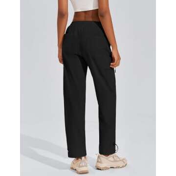 PINSPARK Hiking Pants Women Lightweight Waterproof Sun Protection Quick Dry Workout Cargo Pant Outdoor Joggers with Zipper Pockets, Black, Large