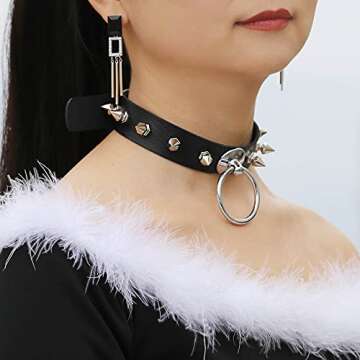 MJartoria Gothic Jewelry-Artificial Leather Choker Goth Necklace for Women Adjustable Punk Rock Gothic Heart O-Ring Choker Collar Necklace