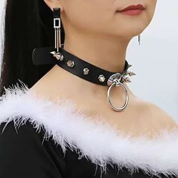 MJartoria Gothic Jewelry-Artificial Leather Choker Goth Necklace for Women Adjustable Punk Rock Gothic Heart O-Ring Choker Collar Necklace