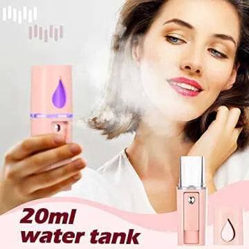 Eyelash Fan USB Portable Lash Dryer Nano Facial Mister Face Mister Portable Facial Steamer with 20ml Water Tank Rechargeable Handheld Mini Fan Lash Dryer Eyelash Extension(Pink)