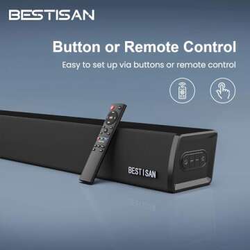 Bestisan Sound Bar, Home Audio TV Soundbar Speaker, Wireless Bluetooth 5.0 Soundbars for TV/PC/Projectors, Opt/Coax/Aux/USB,(24 Inch, 3 EQ Modes, 3D Surround Sound)