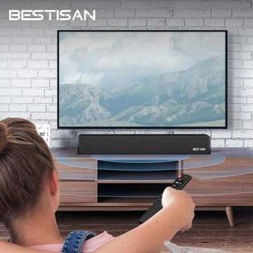 Bestisan Sound Bar, Home Audio TV Soundbar Speaker, Wireless Bluetooth 5.0 Soundbars for TV/PC/Projectors, Opt/Coax/Aux/USB,(24 Inch, 3 EQ Modes, 3D Surround Sound)