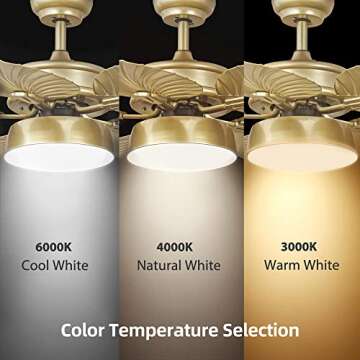 YITAHOME Tropical Ceiling Fans with Light and Remote, 52 Inch Fan Light with Memory Function, Lights Colors Changing, Quiet Motor, Timer, Palm Leaf Blades for Outdoor/Indoor - Gold