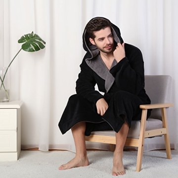 KEMUSI Hooded Herringbone Men's Soft Spa Bathrobe